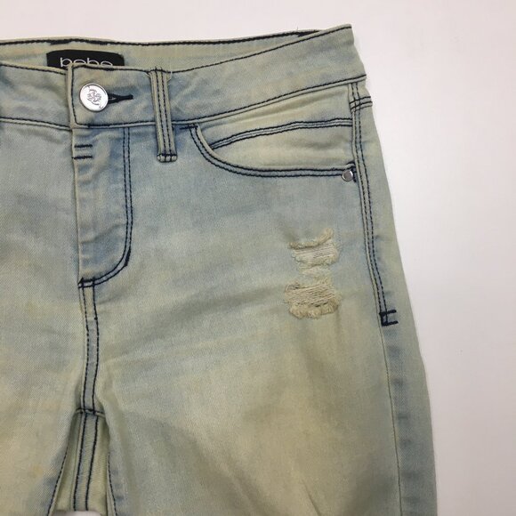 BEBE Florent Wash Distressed Logo Hardware 5 Pocket Skinny Jeans - Picture 7 of 16